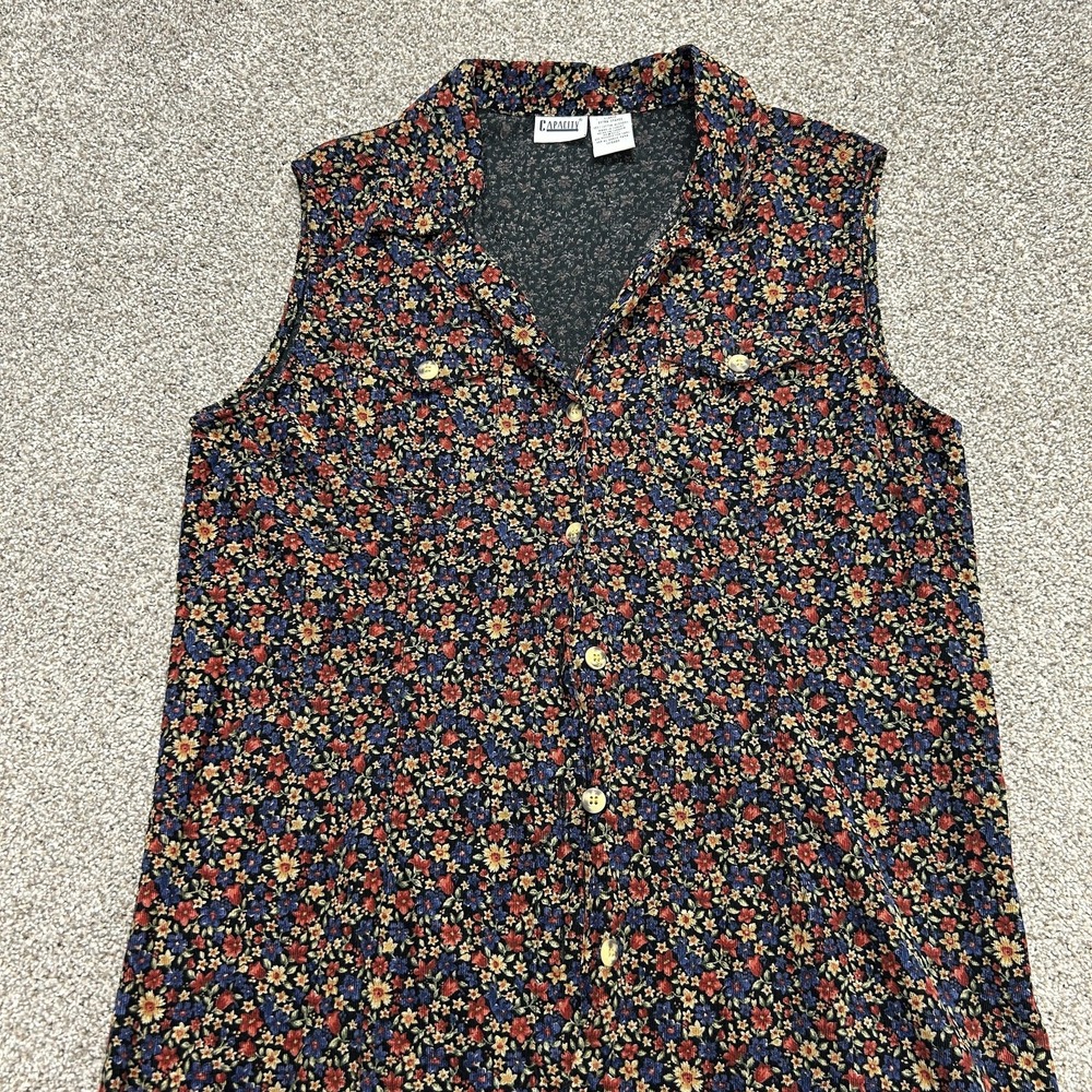 Vintage Capacity Dress Women XL Multicolor Sleeveless Collared Floral Shirt Midi